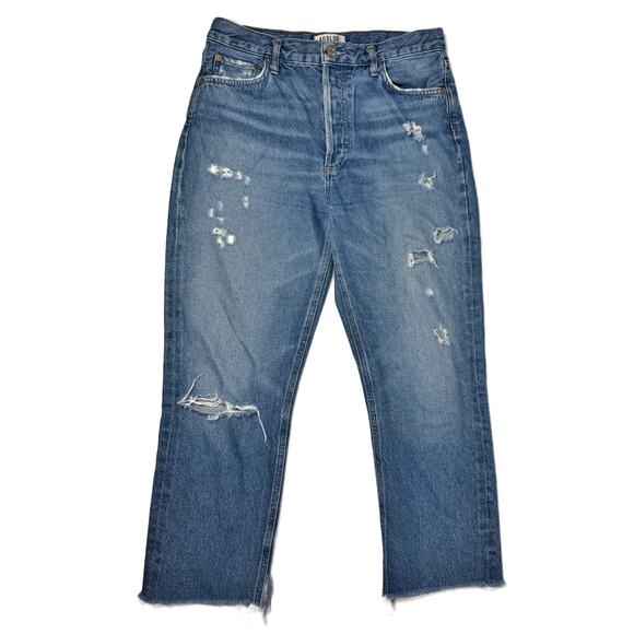 AGOLDE Riley Straight Leg Jeans in Lowdown size 29 Distressed Crop - Picture 9 of 16